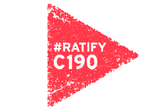 Różowy trójkąt z napisem #RATIFYC190